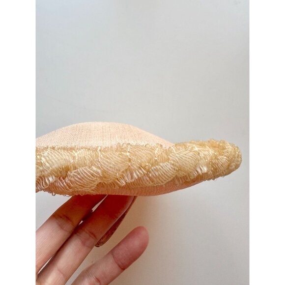 Vintage Pale Peach Pink Sinamay Curly Straw Trim Bumper Capulet Hat - Picture 9 of 14